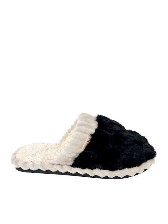 Ligglo Winter Damen Hausschuhe mit Fell Schwarze