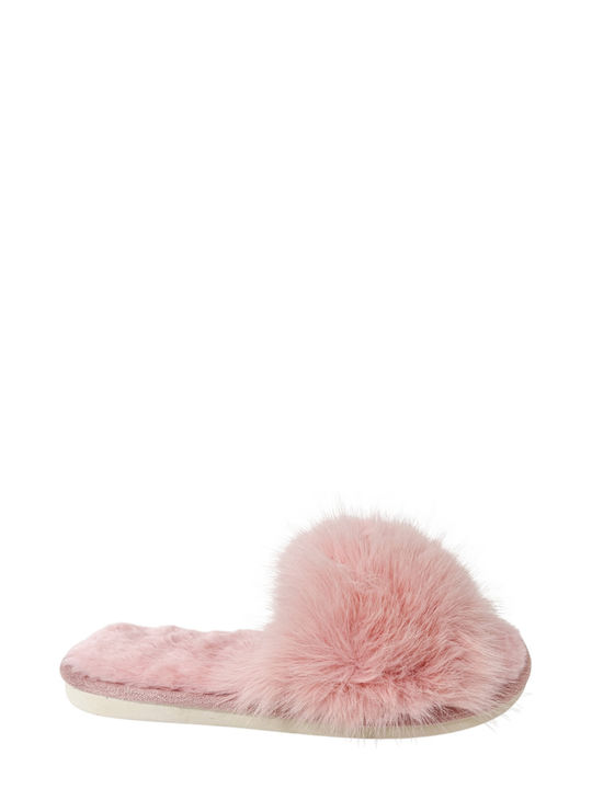 Ligglo Χειμερινές Γυναικείες Παντόφλες με γούνα σε Ροζ Χρώμα