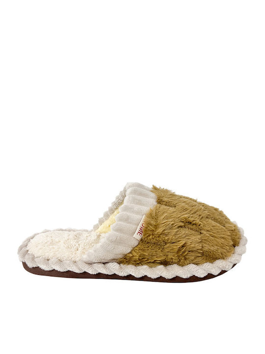 Winter Damen Hausschuhe mit Fell Beige