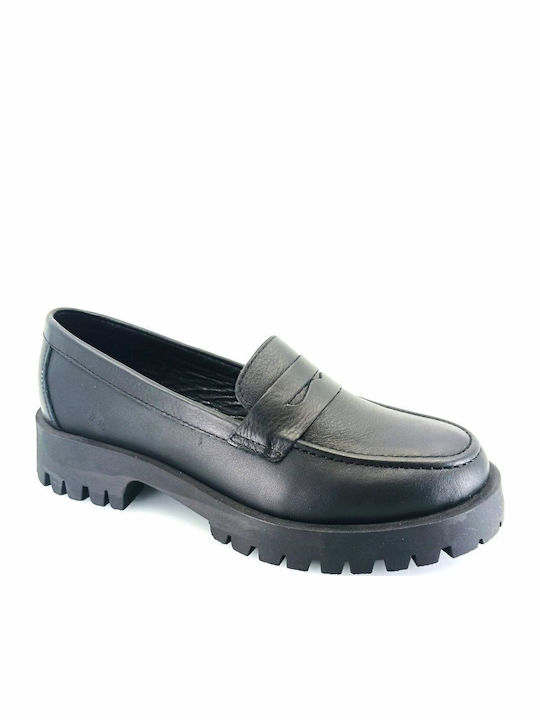 Boxer Δερμάτινα Γυναικεία Loafers σε Μαύρο Χρώμα