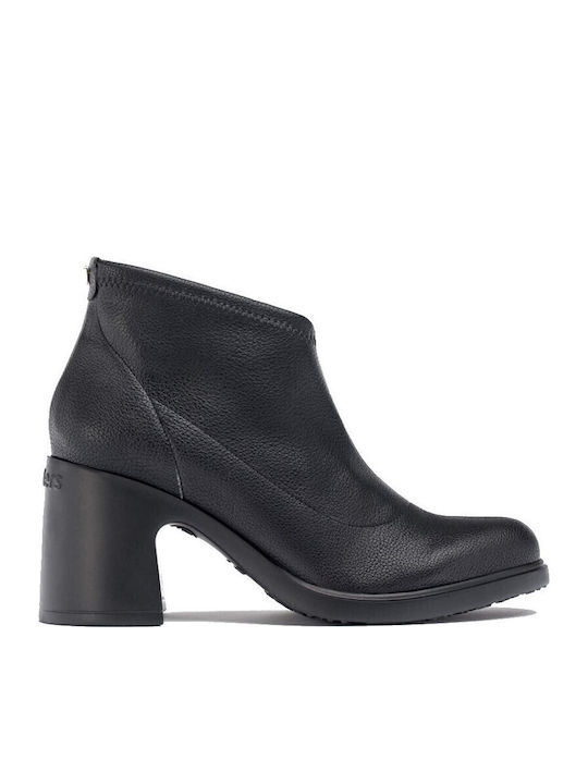 Leather Women's Ankle Boots with Medium Heel Black