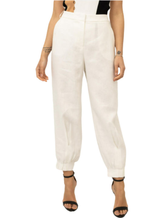 BCBG Maxazria Damen Stoff Hose mit Gummizug Weiß