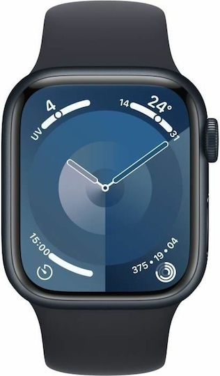 Apple Apple Watch Series 9 Cellular Aluminium 41mm Waterproof with eSIM and Heart Rate Monitor Midnight with Midnight Sport Band M/L