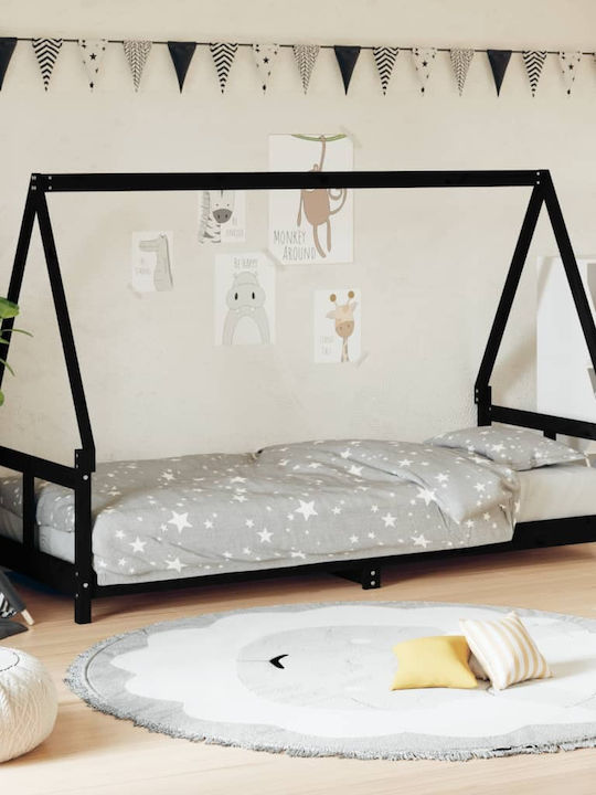 Παιδικό Κρεβάτι Μονό Μαύρο για Στρώμα 80x200cm