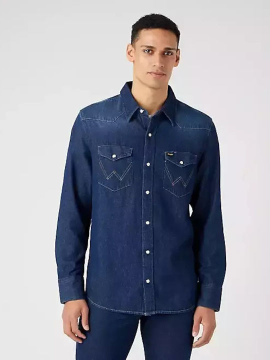 Western Denim Cu mânecă lungă Denim Cămașă Gri