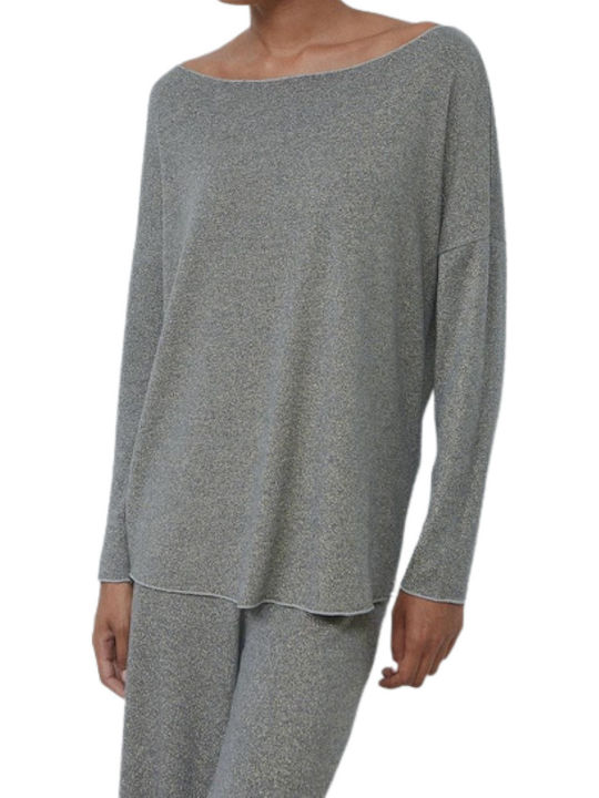 Bluza Damă Mânecă Lungă cu Decolteu Tip Zâmbet Gri