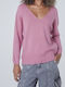 BSB Women's Long Sleeve Sweater with V Neckline Pink