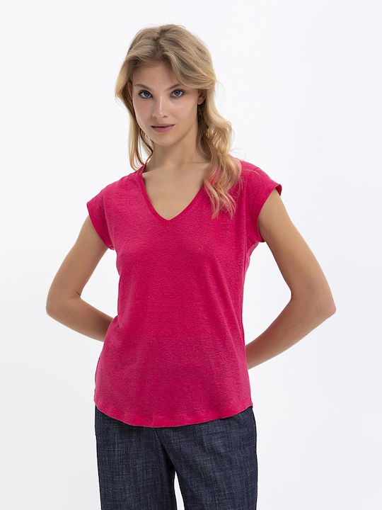 La Fee Maraboutee Γυναικείο T-shirt με V Λαιμόκοψη Φούξια