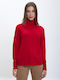 Damen Langarm Pullover Wolle Rollkragen Rot