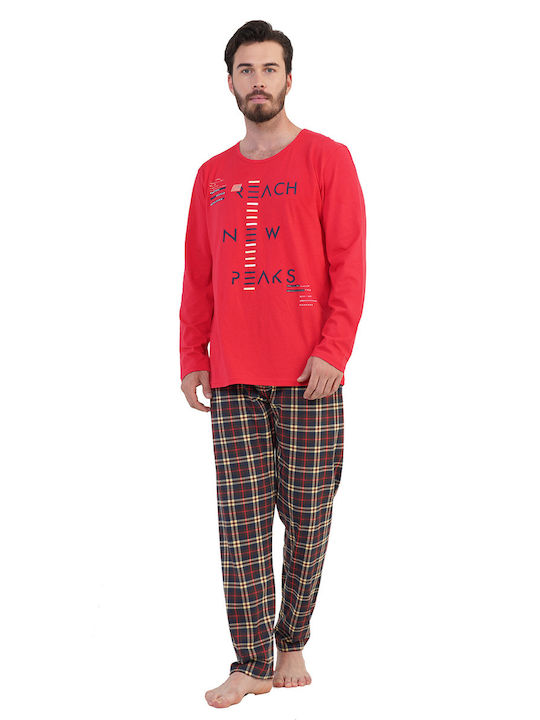 Vienetta Secret Men's Winter Checked Pajama Pants Red