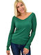 Potre Women's Long Sleeve Sweater with V Neckline Green