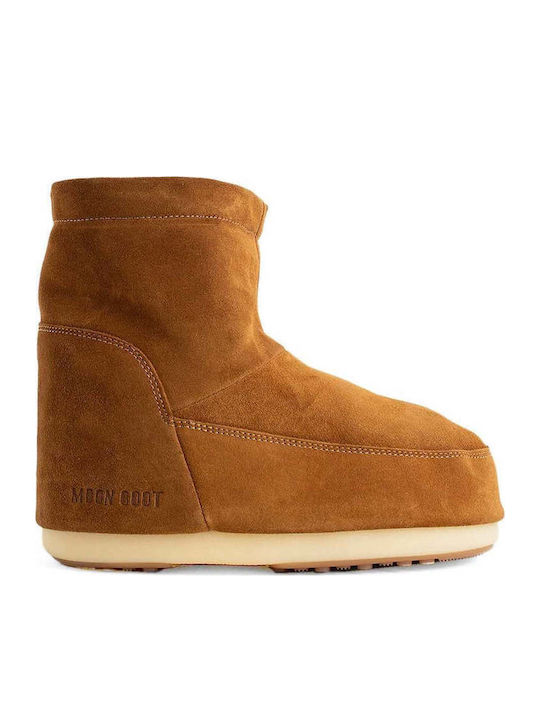 Moon Boot Icon Low Din piele întoarsă Cizme dama de zapada cu blană Maro