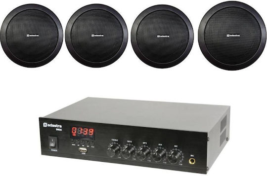 Adastra DM25 & 4 Ηχεία Οροφής EC56V-B Ολοκληρωμένος Ενισχυτής Εγκαταστάσεων 25W/100V και Συνδέσεις USB/FM/Bluetooth σε Γκρι Χρώμα