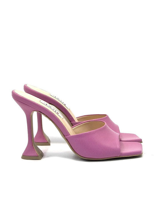 Red Dot Mules mit Chunky Hoch Absatz in Rosa Farbe