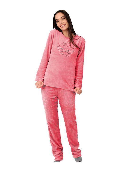 Lydia Creations Winter Damen Pyjama-Set Vlies Orange