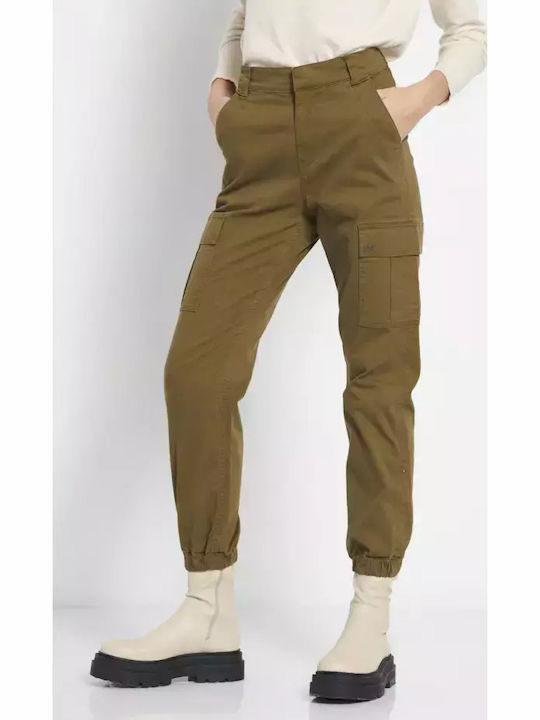 Dama Talie înaltă Tesatura Pantaloni Cargo cu Croială Normală Kaki