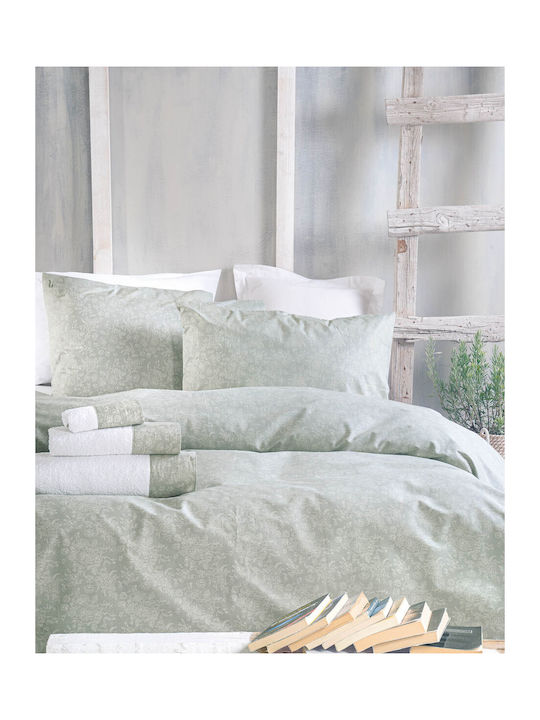 Rythmos Bendetta Single Cotton Duvet Cover Set with Pillowcases 160x250 Πράσινο Σκούρο