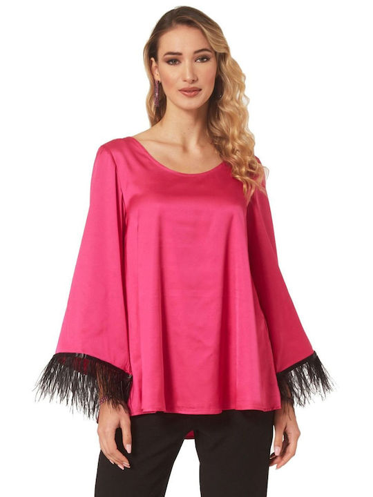 Anna Raxevsky Women's Blouse Satin Long Sleeve Fuchsia