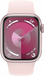 Apple Watch Series 9 Cellular Aluminium 41mm Αδιάβροχο με eSIM και Παλμογράφο (Pink με Light Pink Sport Band (S/M))