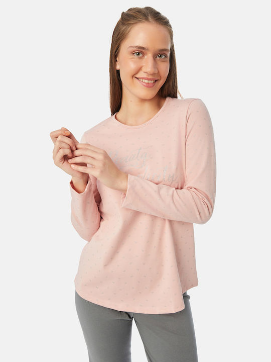 Minerva Winter Damen Pyjama-Set Baumwolle Rosa