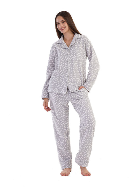 Vienetta Secret Winter Fleece Women's Pyjama Pants Gray Vienetta