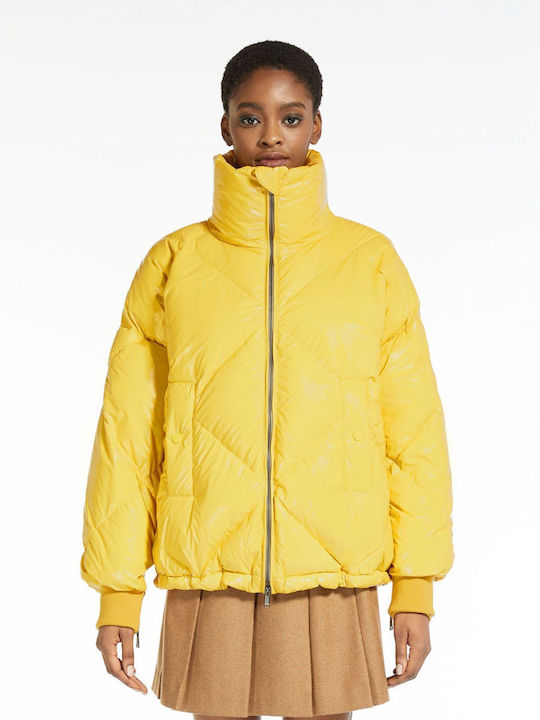 Women's Short Puffer Jacket Waterproof for Winter Yellow