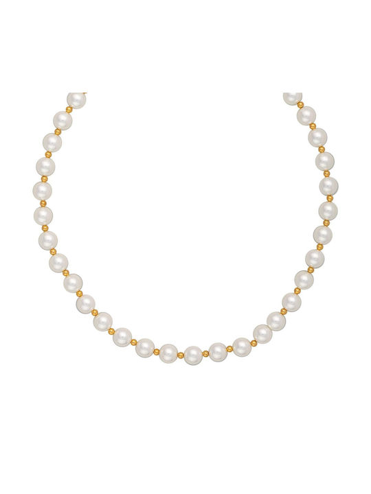 Excite-Fashion Series Necklace from Gold Plated Steel with Pearls