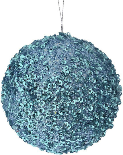 Hängendes Kugel Ornament Ornament Kunststoff Hellblau mit Glitzer 8cm Set 24Stück