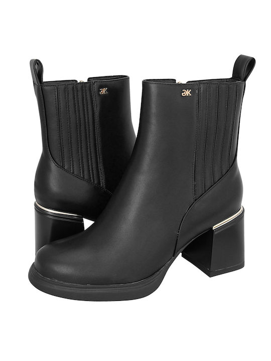 Gianna Kazakou Leder Damen Chelsea Stiefeletten mit mittlerem Absatz Schwarz