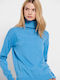 Women's Long Sleeve Sweater Cotton Turtleneck Blue