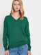Funky Buddha Damen Langarm Pullover Baumwolle mit V-Ausschnitt Grün