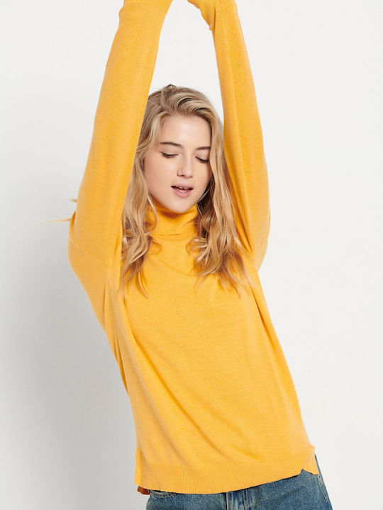 Women's Long Sleeve Sweater Cotton Turtleneck Yellow