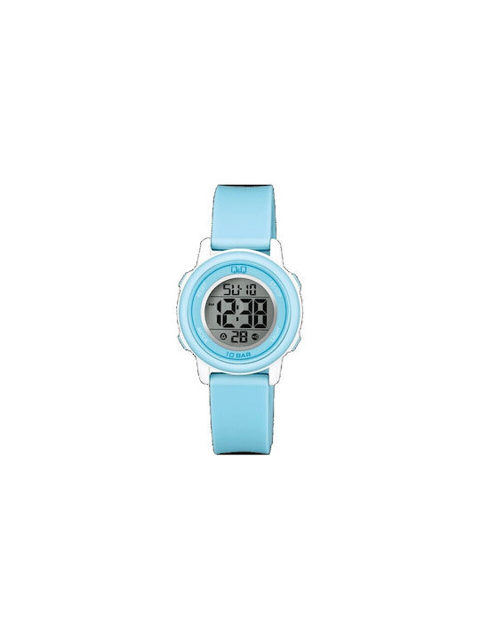 Q&Q Watch Battery with Blue Rubber Strap