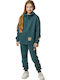 Fleece Kids Sweatshirt Cardigan with Hood and Pockets Green