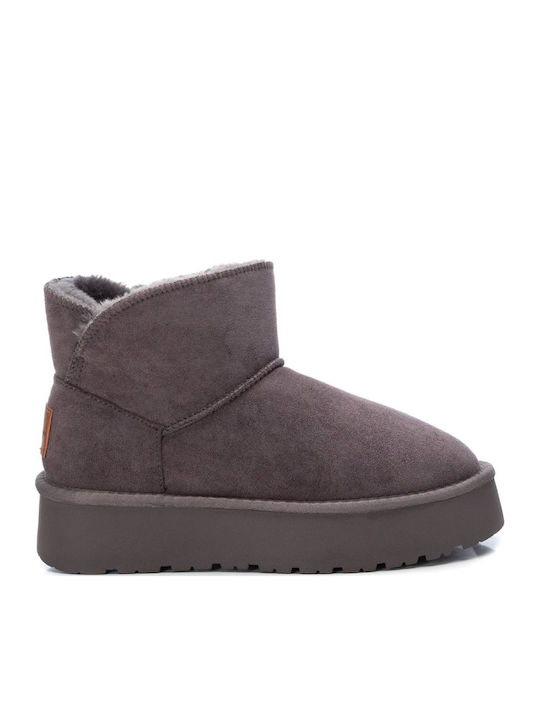 Xti Suede Γυναικεία Μποτάκια με Γούνα Taupe