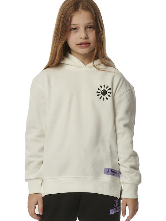 Fleece Παιδικό Φούτερ με Κουκούλα και Τσέπες Λευκό