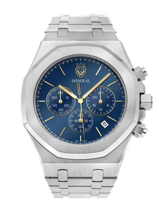 Donoval Γυναικείο Ρολόι 41mm Μπαταρίας με Ασημί Μεταλλικό Μπρασελέ
