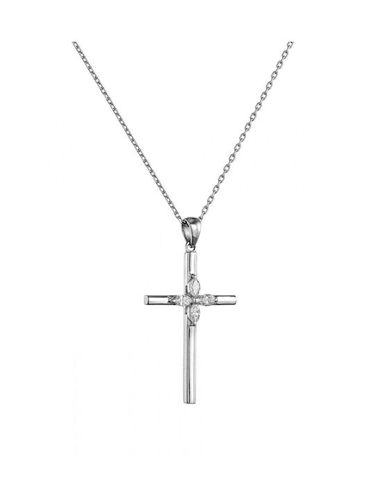 Damen Weißgold Kreuz 18K mit Kette