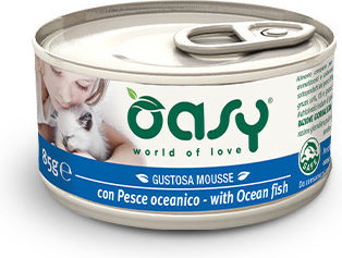Oasy Gustosa Mousse Υγρή Τροφή για Ενήλικες Γάτες σε Κονσέρβα με Ψάρια χωρίς Σιτηρά 85gr