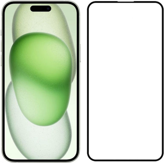 Powertech 5D Adeziv complet Full Face Tempered Glass Negru (iPhone 15 Plus / 16 Plus)