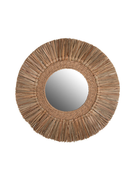 HomeMarkt Mendong Grass Oglindă de Perete cu Bej Ramă din Rattan Diametru 70cm 1buc