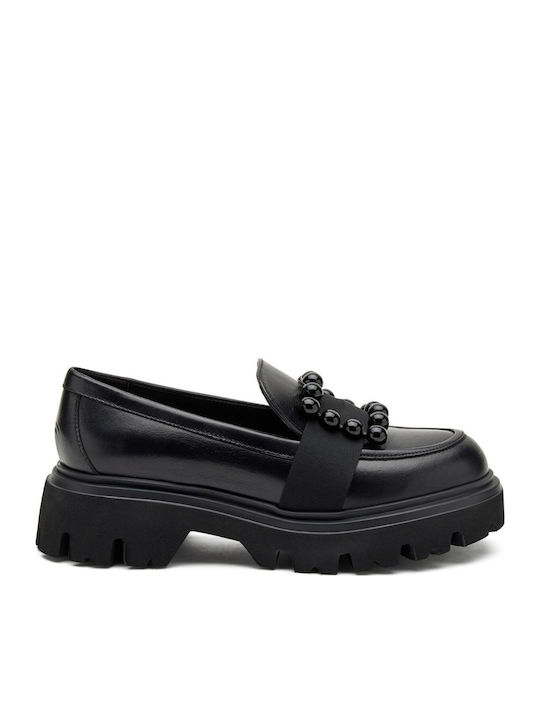 Leather Women's Moccasins in Black Color