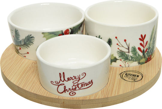 Kaemingk Set Weihnachtliche Schüsseln Holz Weiß L18xB18xD5.5cm. 3Stück