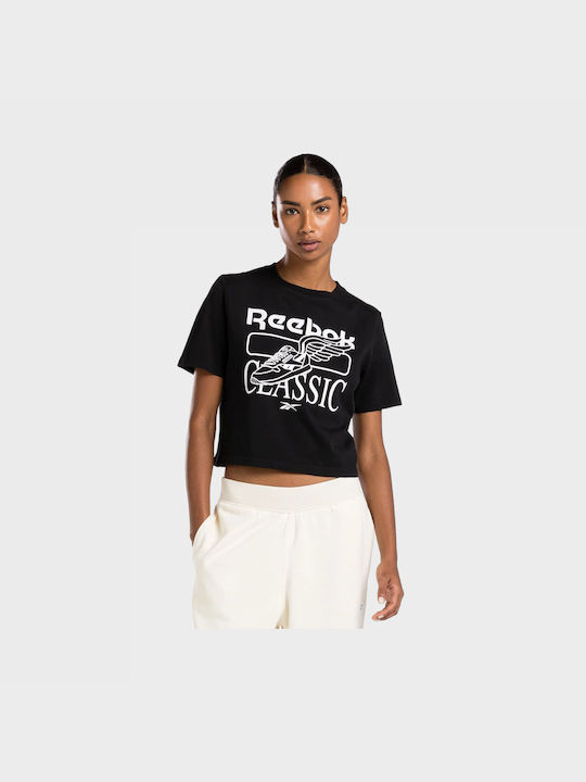 Reebok Classics Graphic Damen Sport Crop T-Shirt Schwarz