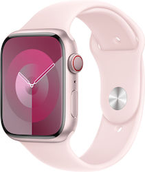 Apple Watch Series 9 Aluminium 45mm Αδιάβροχο με Παλμογράφο (Pink με Light Pink Sport Band (S/M))