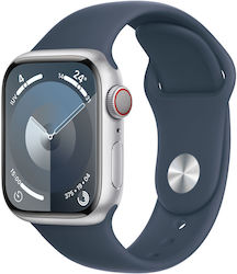 Apple Watch Series 9 Cellular Aluminium 41mm Αδιάβροχο με Παλμογράφο (Silver με Storm Blue Sport Band (M/L))