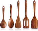 Aj Cooking Utensil Set Brown Luxury Wooden Kitchen Utensils 5pcs