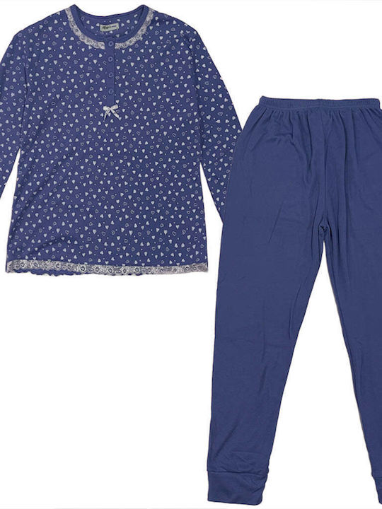 Ustyle Winter Women's Pyjama Set Cotton Blue