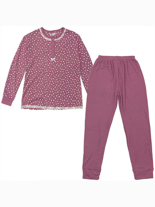 Ustyle Winter Women's Pyjama Set Cotton Pink