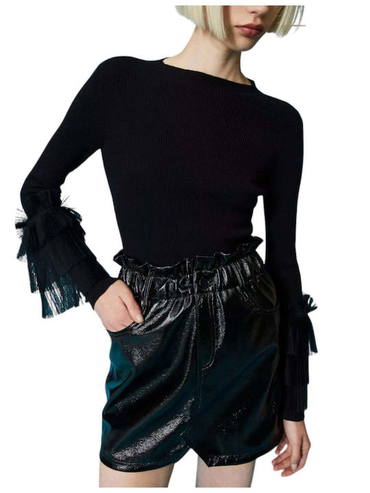 Twinset Δερμάτινη Mini Φούστα σε Μαύρο χρώμα